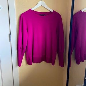 Halogen Cotton Puff Sleeve Sweater Crew Neck